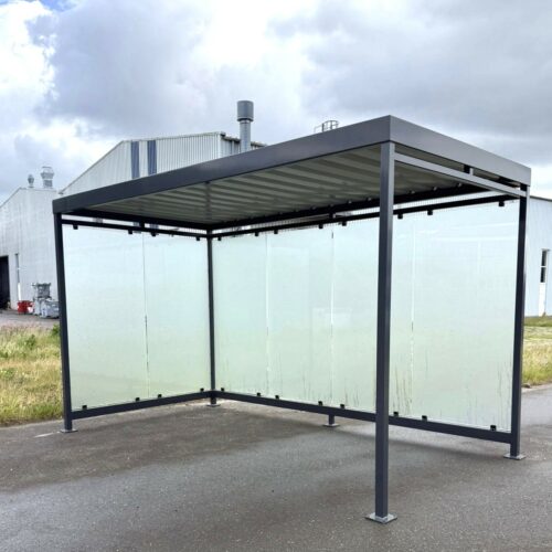 Rookoverkapping Myla 171 Moderne rookoverkapping met glazen wanden bam melkglas 4 x 2m